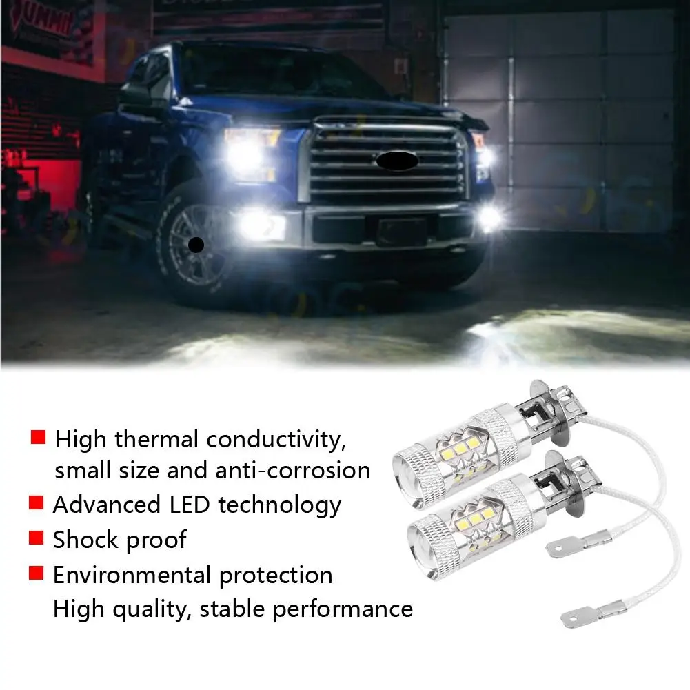 2 шт. H1 H3 12 V-24 V 80W фары для автомобиля высокой Мощность яркий светодиодный противотуманный фонарь дневного света лампы Высокое качество Алюминий брелок для автомобильных ключей, противотуманных огней