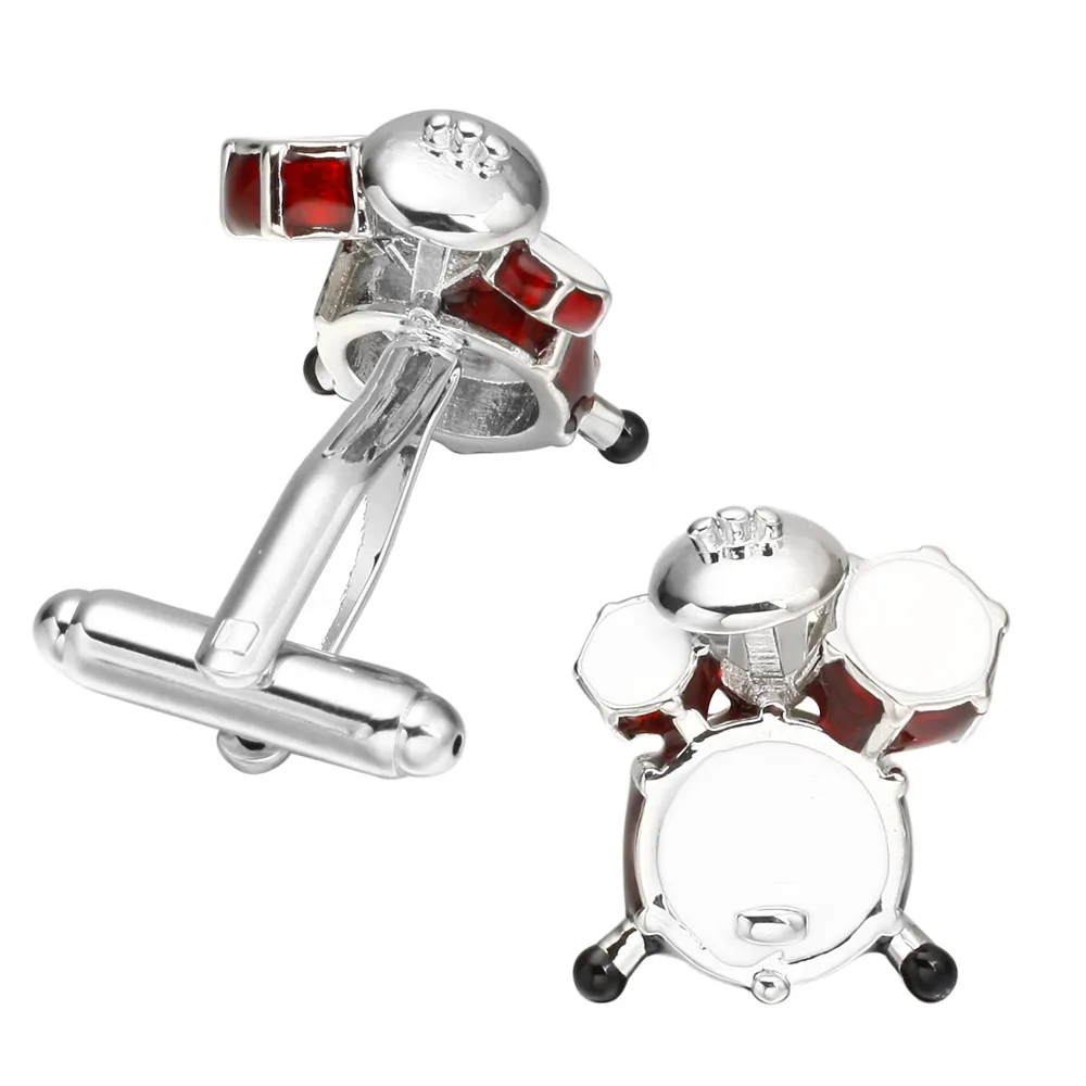 Витрина запонки в стиле рок барабанный дизайн серебро с белыми и красными