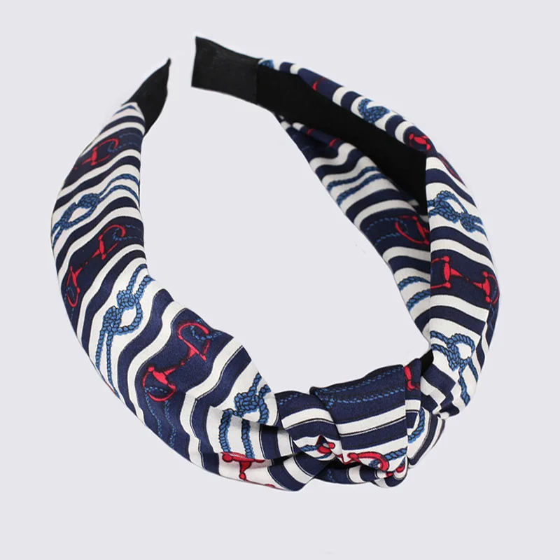 navy top knot Сладкий цепи топ с принтом Узел атласная ободки для Для женщин модные аксессуары для волос, корейский топ узел Hairbands подростков - Цвет: navy top knot