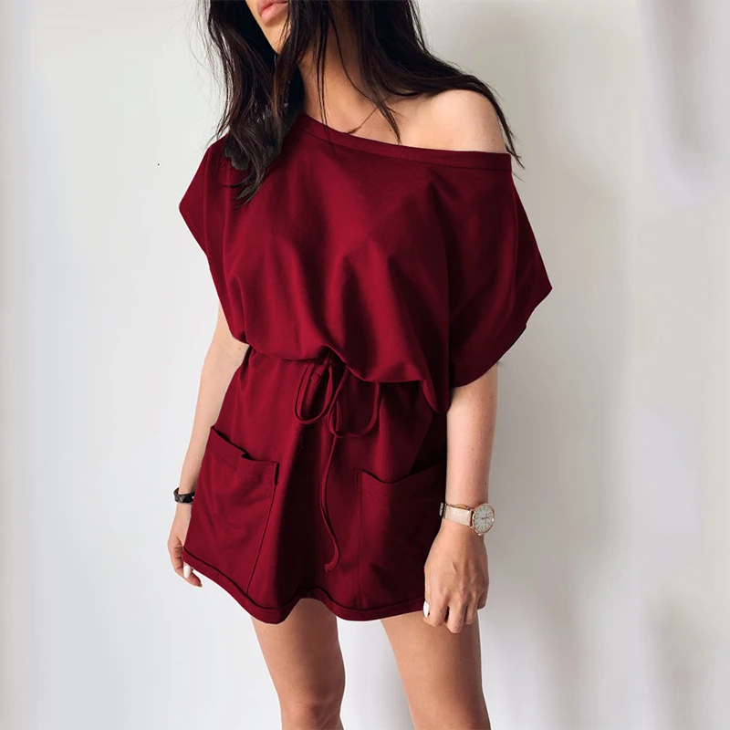 

Womens Ladies Dress Solid Cotton Ruffle V Summer Beach Holiday Mini Shirt Dress