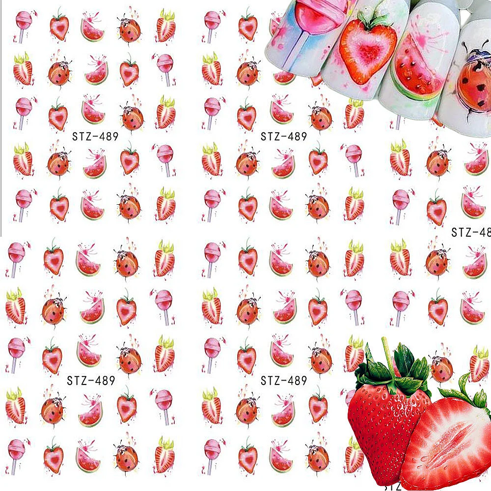 1PCS Strawberry Summer Fruit Drinking Stickers For Nails Manicure Nail Art Design Water Transfer Watermark Beauty Decals TRSTZ