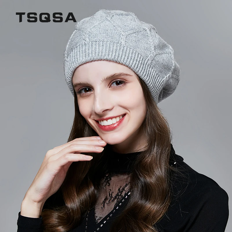 TSQSA Зимняя Теплая Шапка Для Женщин Шерстяная Вязаная Шапка Мода Твердые Шапочки Повседневная Женская Skullies Женские Шляпы Качества TAH1715