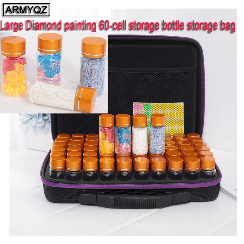 

60 Bottles Diamond Painting Box Container Storage Full Square Carry Case Holder Storage Hand Bag Zipper Design Shockproof