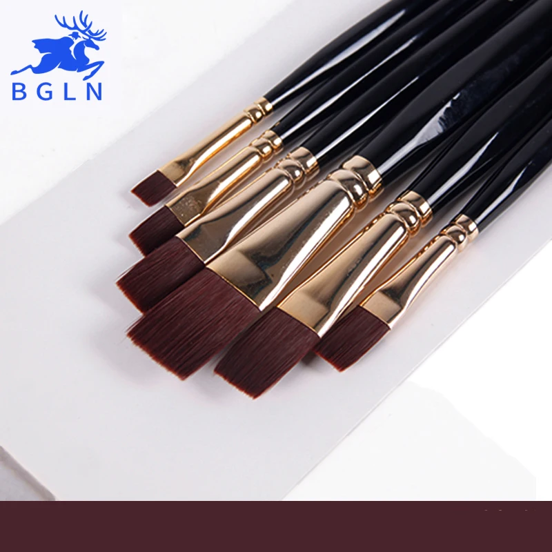 Bgln 6Pcs/Set Korean Nylon Hair Flat Painting Brushes Acrylic Painting