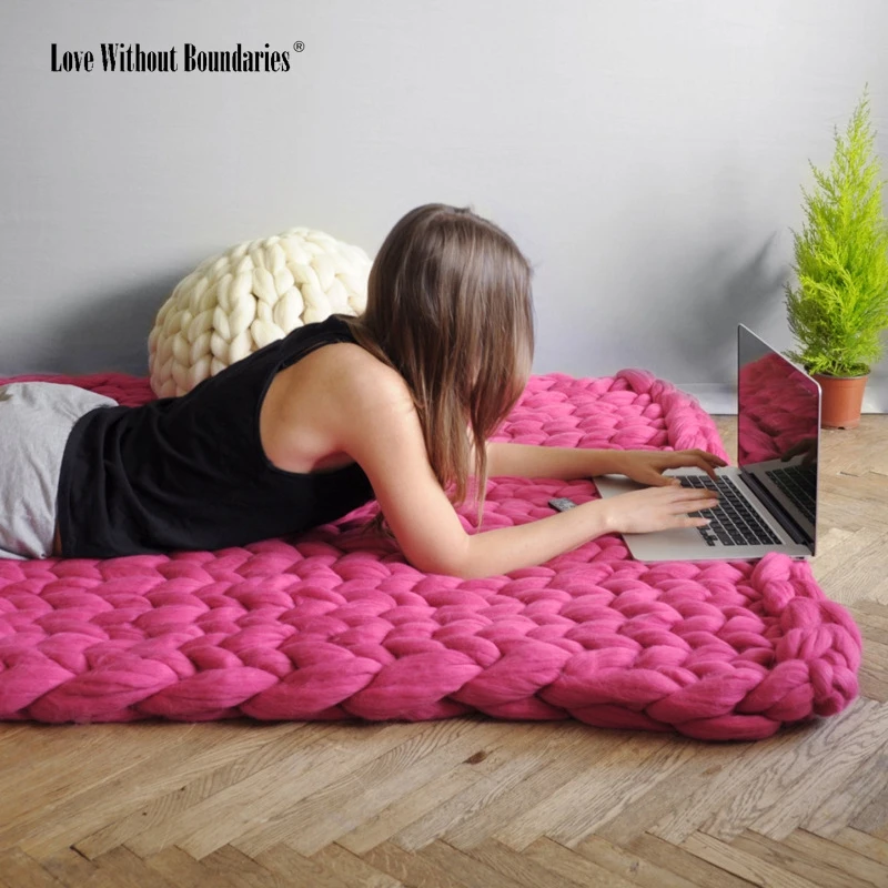 

5.5cm to 6cm diameter coarse wool, hand woven carpet, knitted blanket, multi-purpose, high quality creative blanket