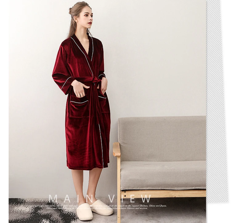 Men Women's Sleep Lounge Robes Gold Velvet  Autumn Nightgrowns Couple Robe Bathrobe Male Female Dressing Gown Lounge Homewear  7