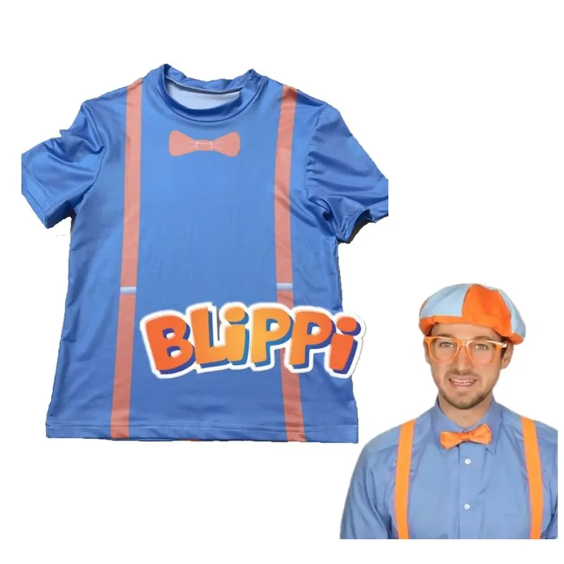 Детская футболка с надписью «tv Blippi»; футболка для косплея; детская футболка с короткими рукавами; топы; блуза; синие футболки