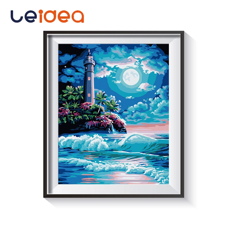 

Paint by number Canvas Lighthouse Seaside Scenery Decor Frameless 40x50cm Acrylic Modular Digital Oil Painting Home Decor
