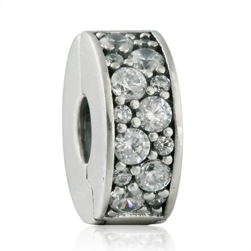 

2019 Spring 925 Sterling Silver Shining Elegance Clip with Clear Purple Cz charms Fit Original Pandora Charms Bracelet jewelry