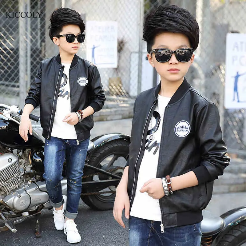 Boys Coat Polyester Faux Leather Casual Children Brand Spring Autumn
