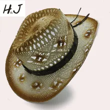 Для женщин Для мужчин соломы Западная Шляпы ковбойские с Roll Up Брим папа сомбреро Hombre шляпа Открытый Летний пляж Защита от Солнца шляпа Размеры 56-58 см