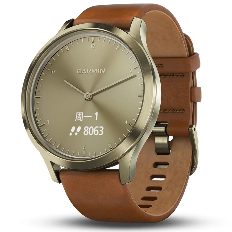 GARMIN vívomove HR, Hybrid Smartwatch for Men and Women, Small/Medium, Gold with Leather Band