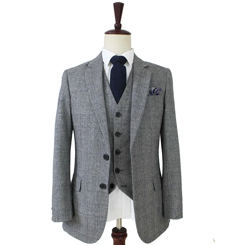 Trasporto libero di Lana Grigio blu Tweed Uomo Custom Made mens 3 pezzo del  vestito su misura abiti slim fit per gli uomini giacca sportiva (Giacca +  Pantaloni + Maglia|suit paper|suit men