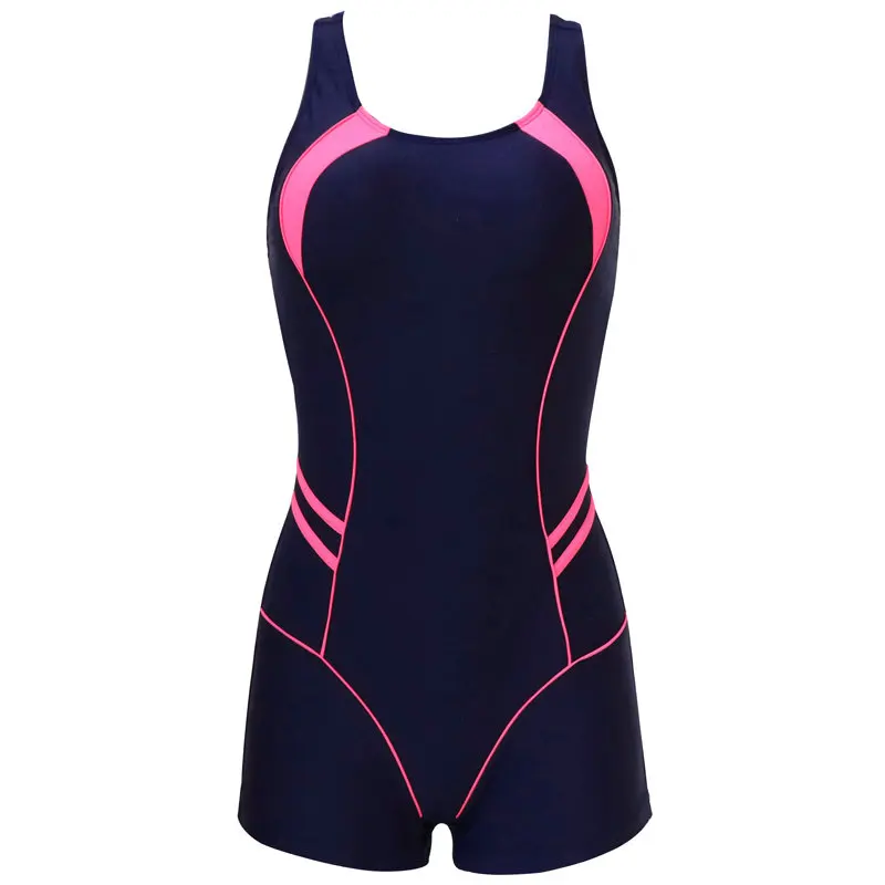 INGAGA Sport Swimming Suits For Women One Piece Swimsuit Patchwork Competition Swimwear Open Back Boyshort Bathing Suits