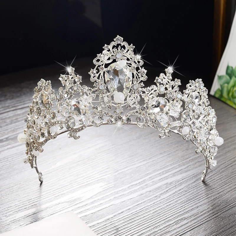 Trendy Silver Plated Rhinestone Wedding Tiara Bride Princess Crystal Crown Girls Party Photography Hairwear Accessories HG219