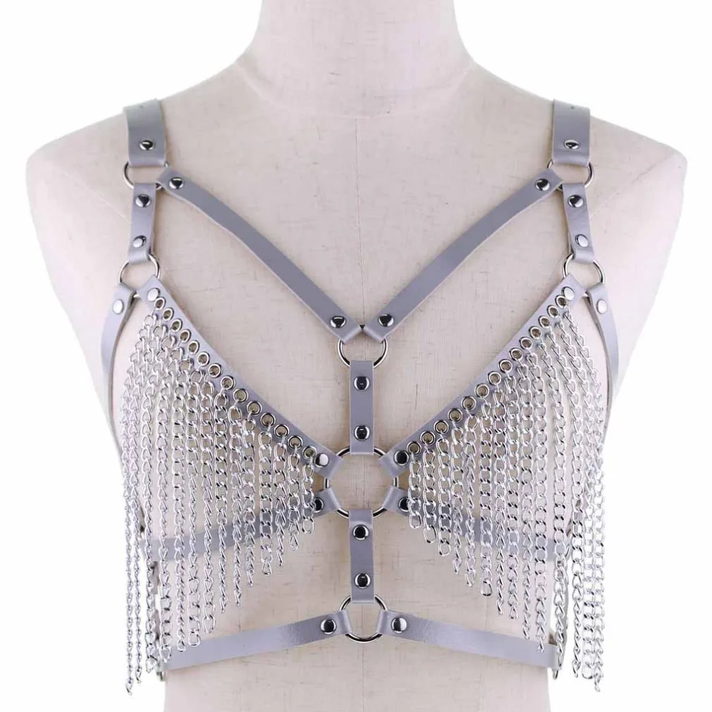 New Sexy pu Leather chain Harness bra Body chain Belt punk sexy chain top women body jewelry festival Fashion Jewelry