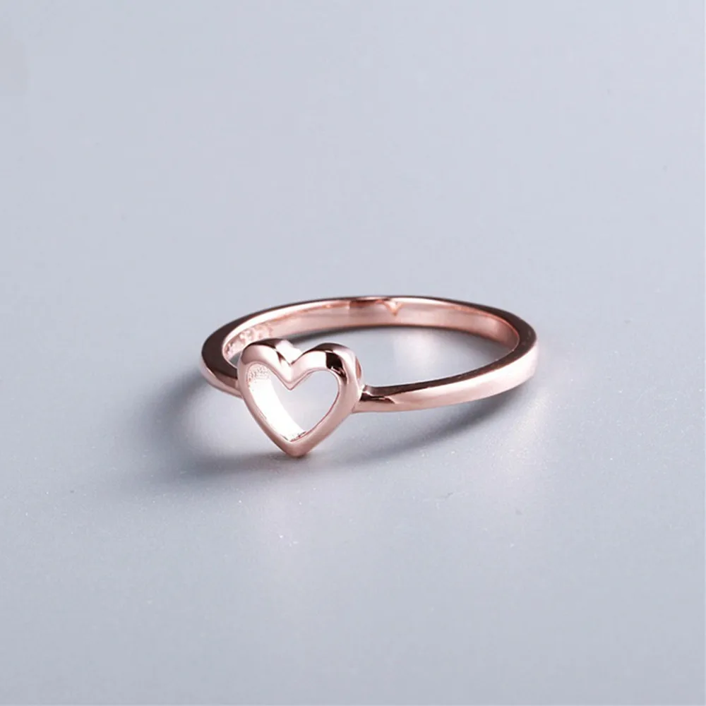 Thin Rose Gold Color Heart Shaped Wedding Rings For Women Girls Elegant Exquisite Ring Party