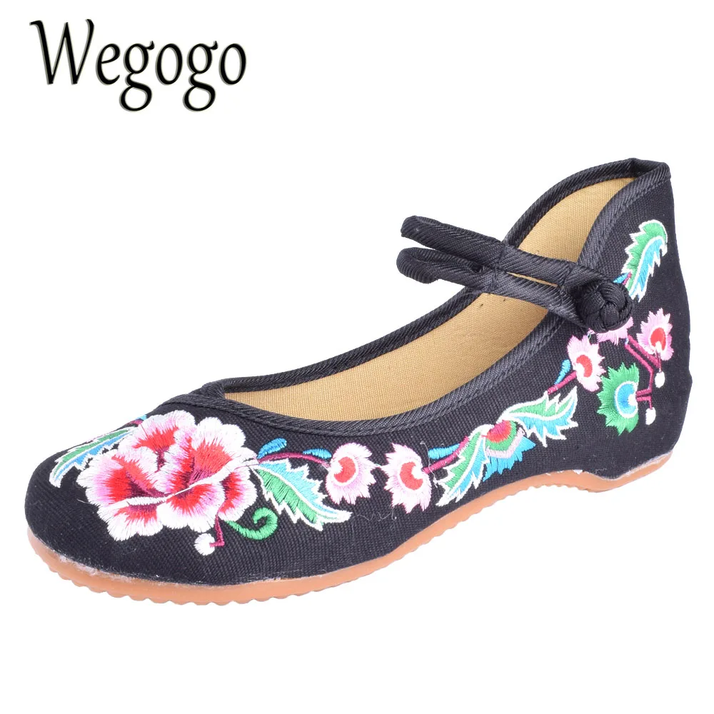 Wegogo Women Cloth Shoes Embroideried Shoes Ballet Flats Mary Janes