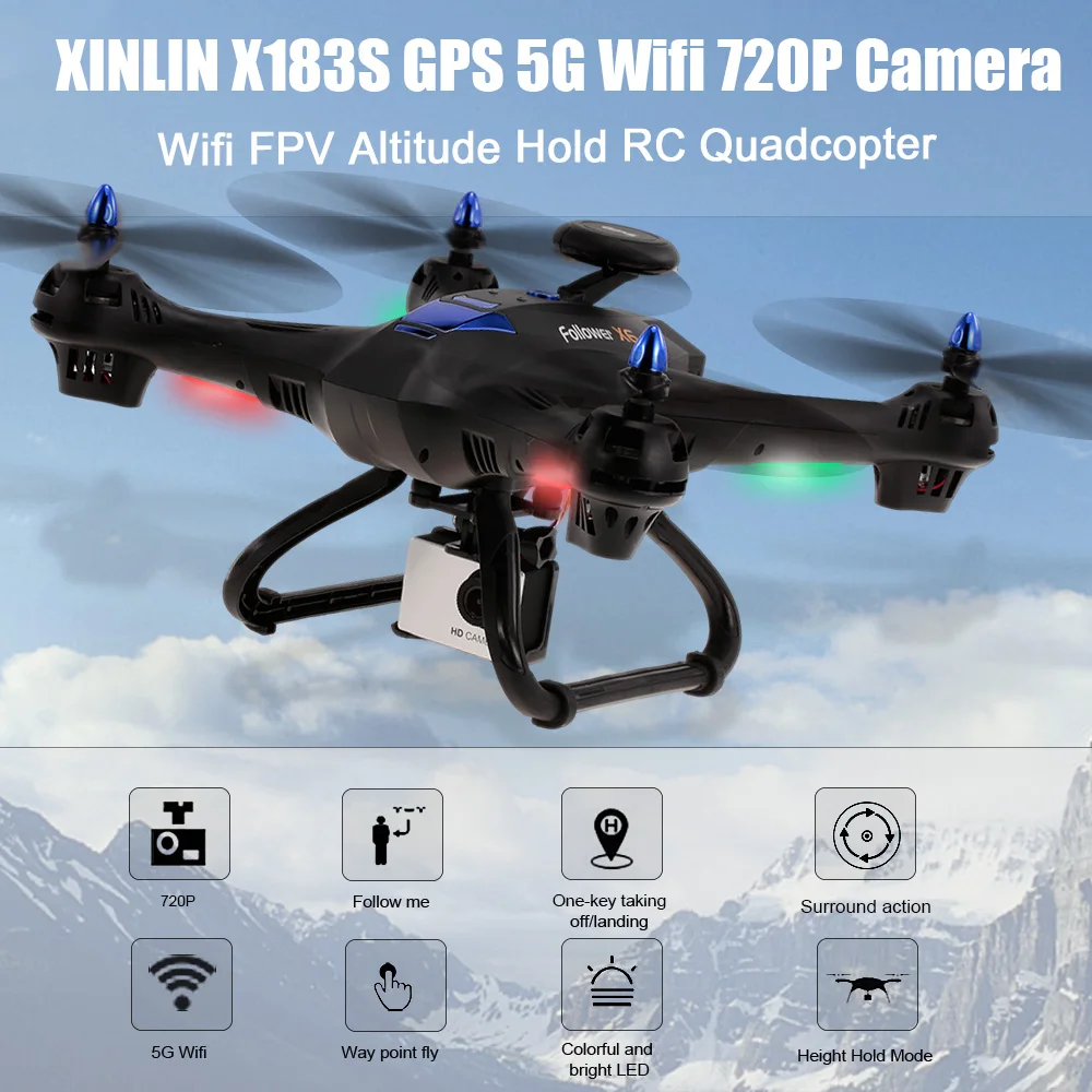 Квадрокоптер X183S с камерой 2 4G GPS Wi Fi 1080P 720P RC широкоугольная камера FPV удержание