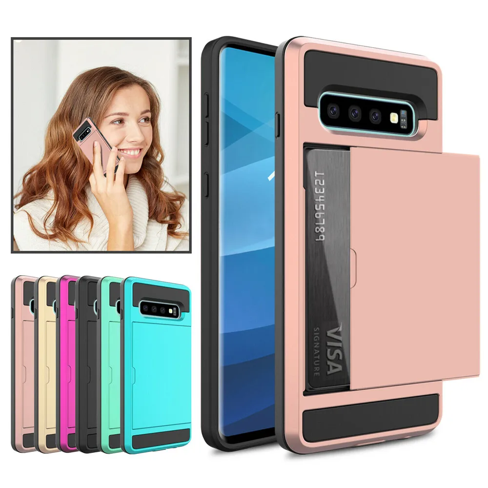 

For Samsung S10 5G Armor Slide Case For Samsung Galaxy S10 Plus Note9 Card Slot Holder Cover For Samsung S10E S9 S8 Plus S7 Case