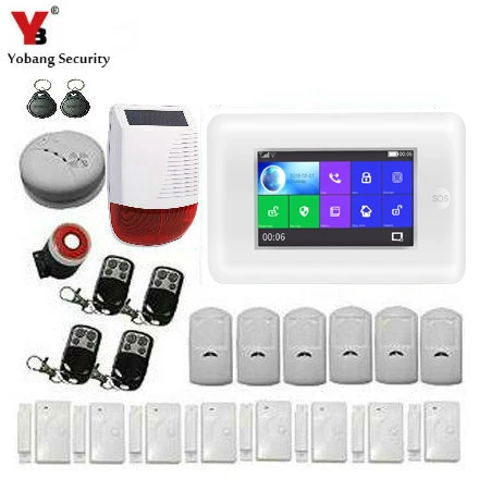 

Yobang Security Wireless WIFI GSM IOS/Android APP Control Home Security Burglar Alarm System Solar Power Siren Smoke Fire Sensor