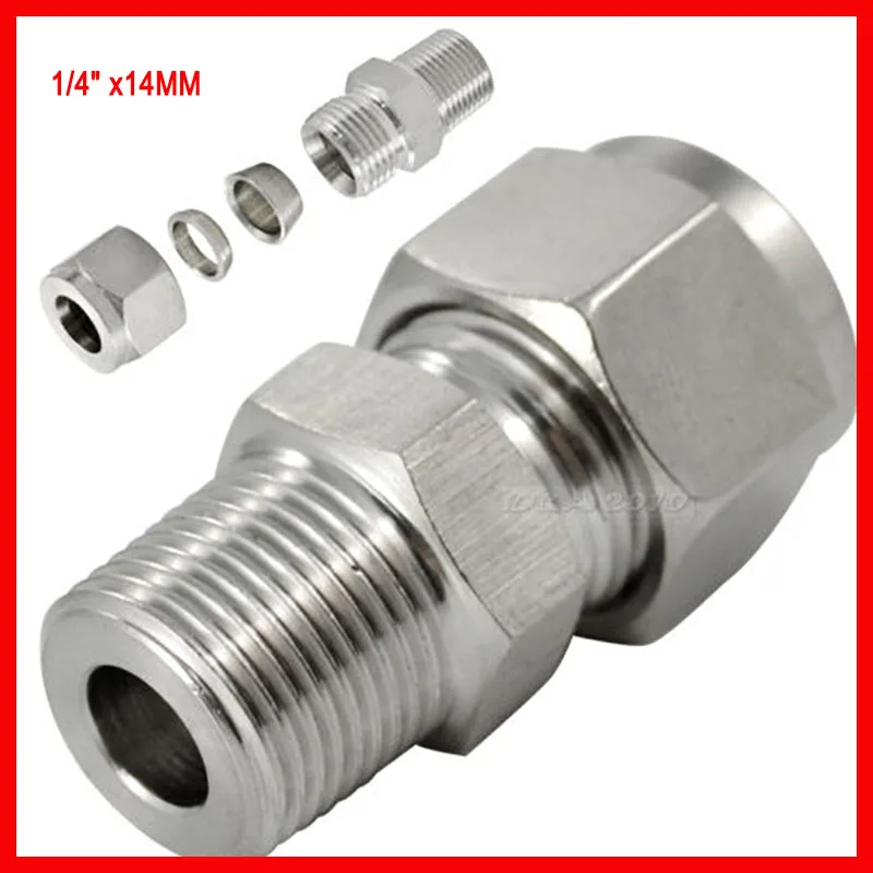 

DOUBLE FERRULE TUBE FITTING MALE CONNECTOR 14 MM ODx1/4" NPT STAINLESS STEEL SS304 5pcs/lot
