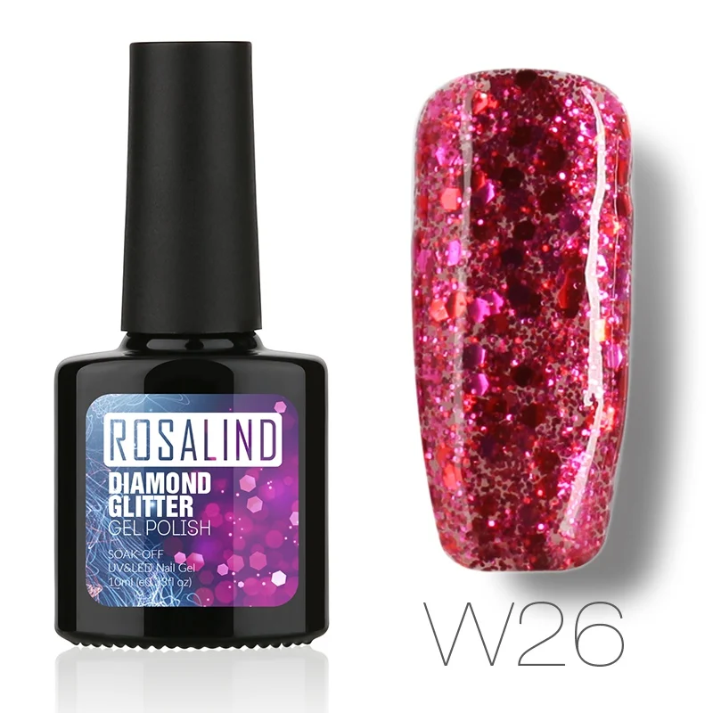 W26 ROSALIND 10 мл Профессиональный отмачиваемый бриллиантовый блеск с ультрафиолетовым свечением светодиодный Гель-лак для ногтей стойкий маникюр УФ-гель для ногтей - Цвет: W26