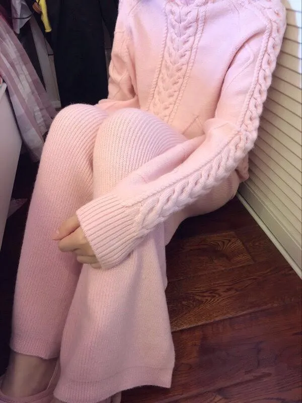 Весенне-зимний женский повседневный комплект из 2 предметов, спортивный костюм, корейский пуловер, свитер, топ, штаны, вязаный костюм, верхняя одежда с круглым вырезом