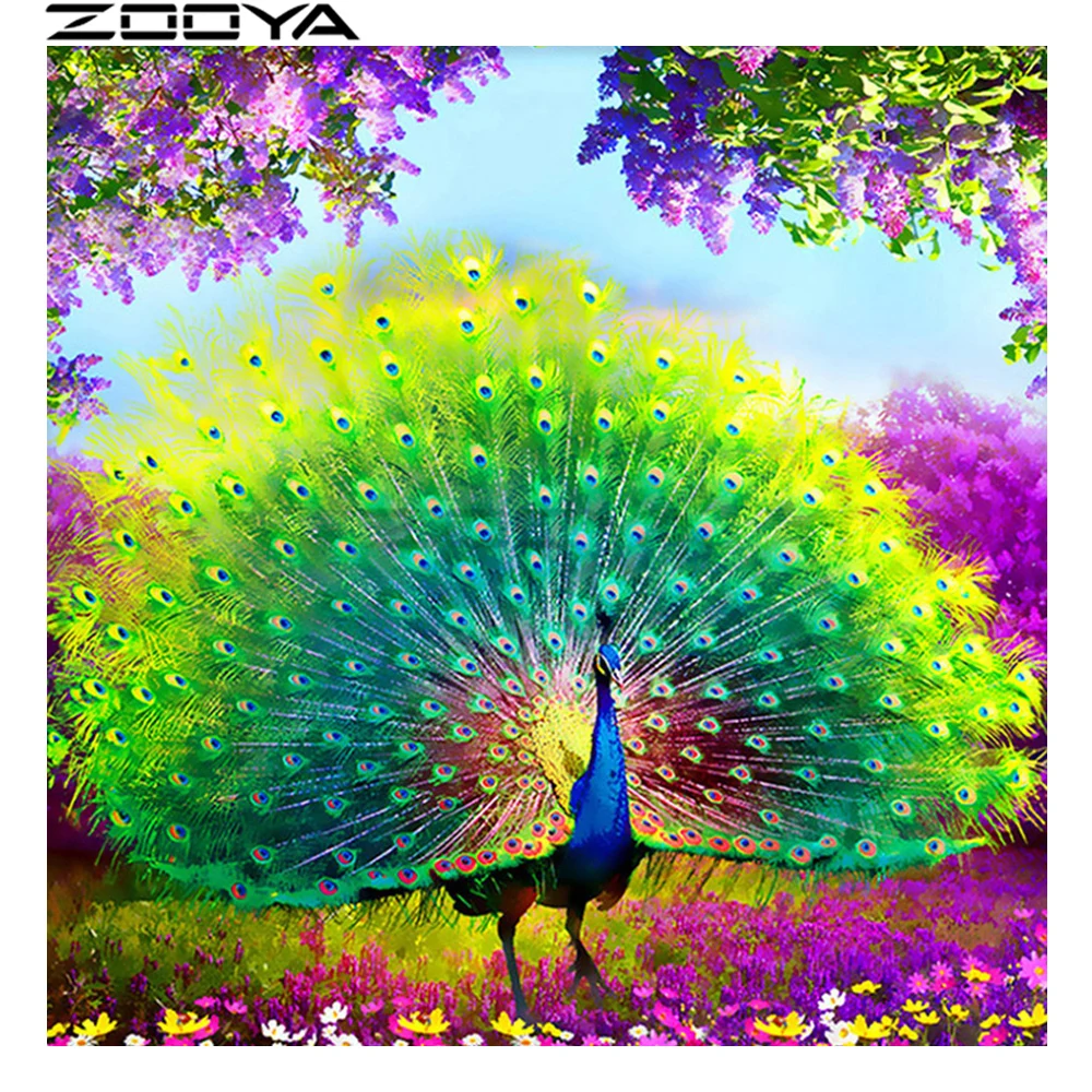 

ZOOYA Diamond Embroidery 5d DIY Diamond Painting Animal Peacock Open Screen Embroidered With Rhinestones Cross-Stitch Kits R761
