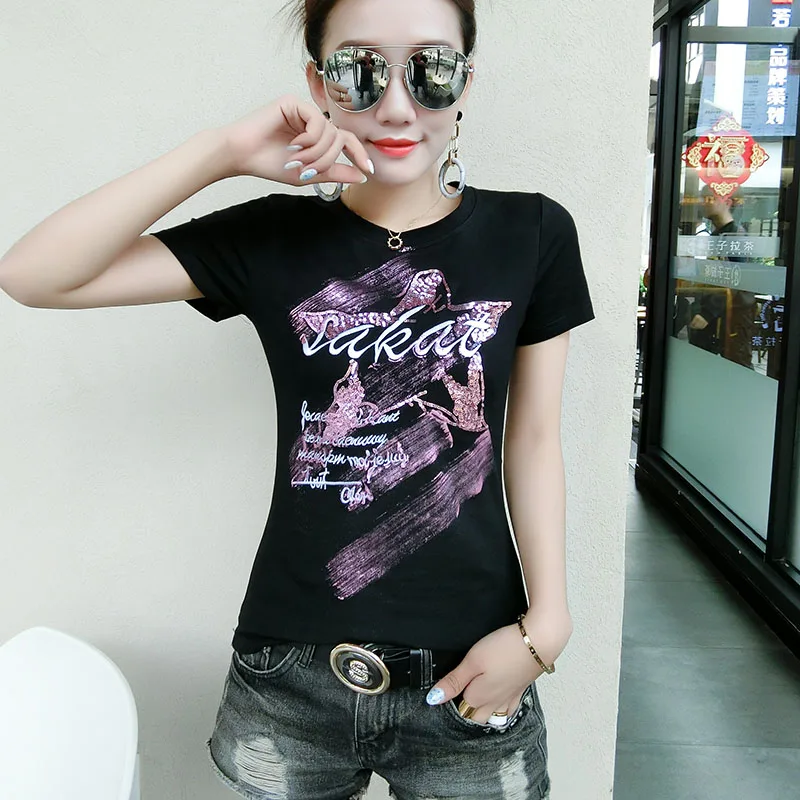 

BOBOKATEER cotton tshirt women t shirt white print t-shirt women tops summer 2019 camisetas mujer manga corta tee shirt femme