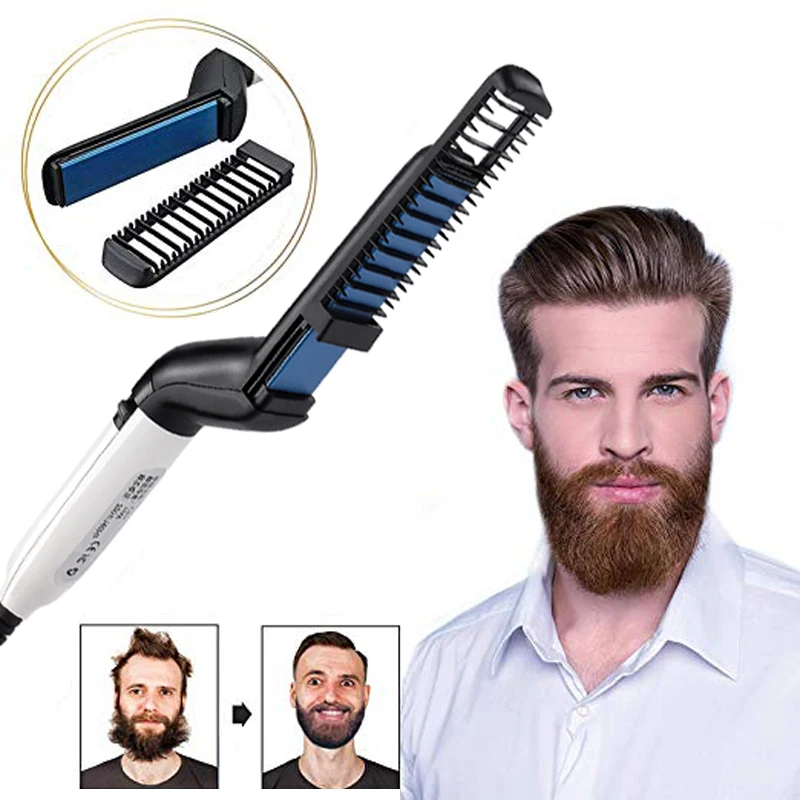 

Beard Straightener Men Quick Styler Styling Iron Multifunctional Hair Beard Straightening Comb Show Cap barba Men Accessories