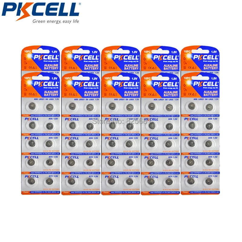 

100Pcs 10Card PKCELL LR921 AG6 Alkaline Button Coin Batteries LR69 LR171 LR920 1.5V 32mAh For Watches Toys Calculator