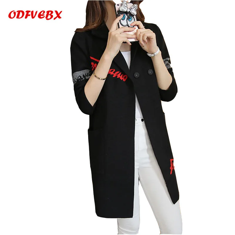 Весна 2019 Новый женский кардиган свитер средней длины костюм воротник высокого класса карман модный свитер пальто женская одежда ODFVEBX