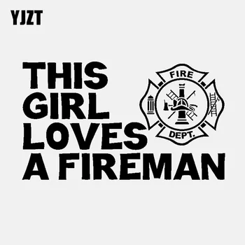 

YJZT 16CM*9.2CM High-quality Vinyl Car Window Sticker This Girl Loves A Fireman Decal Black Silver C11-1790