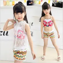 Детские купальники для девочек младенцев Прекрасный народная спортивные штаны однотонные загорать костюмы бикини Купальники для 2-12 лет для девочек