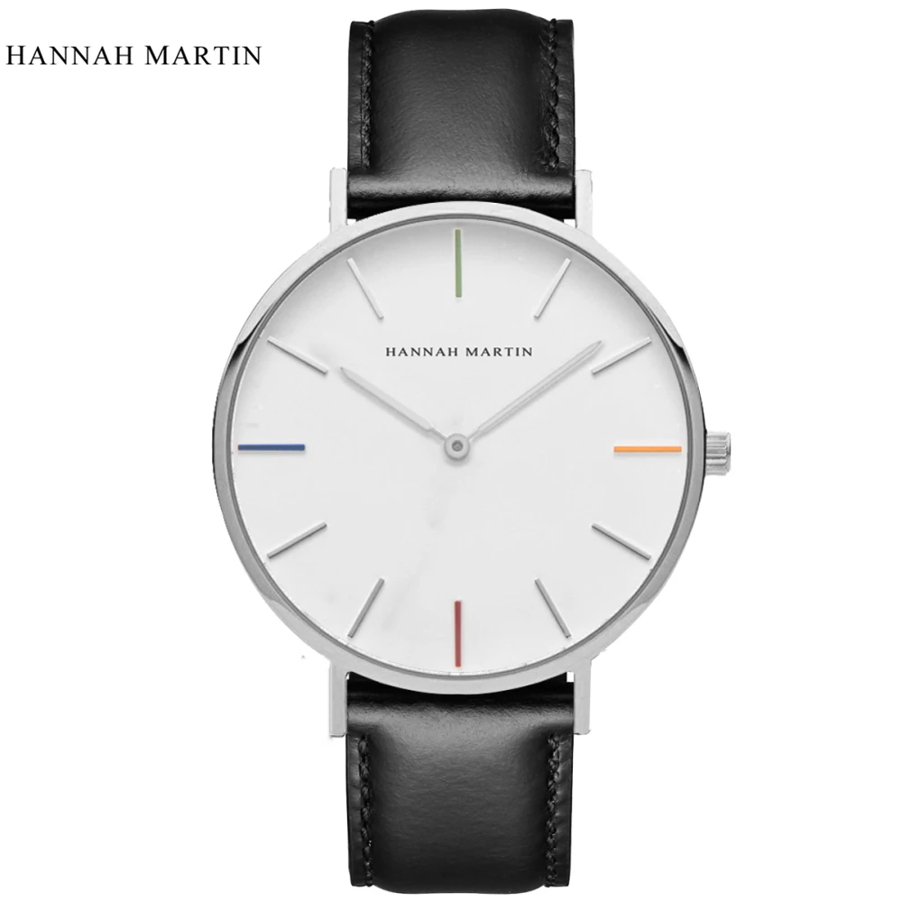 Hannah Martin часы Лидирующий бренд Мужские Женские часы кожаный ремешок Роскошные повседневные женские часы мужские Brife Relojes - Цвет: black 2