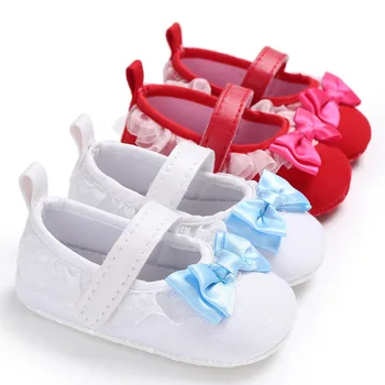 

Spring and Autumn Baby Girl Baby Solid Color Wave Pattern Bow Newborn Baby Soft Slip Cotton Toddler Shoes
