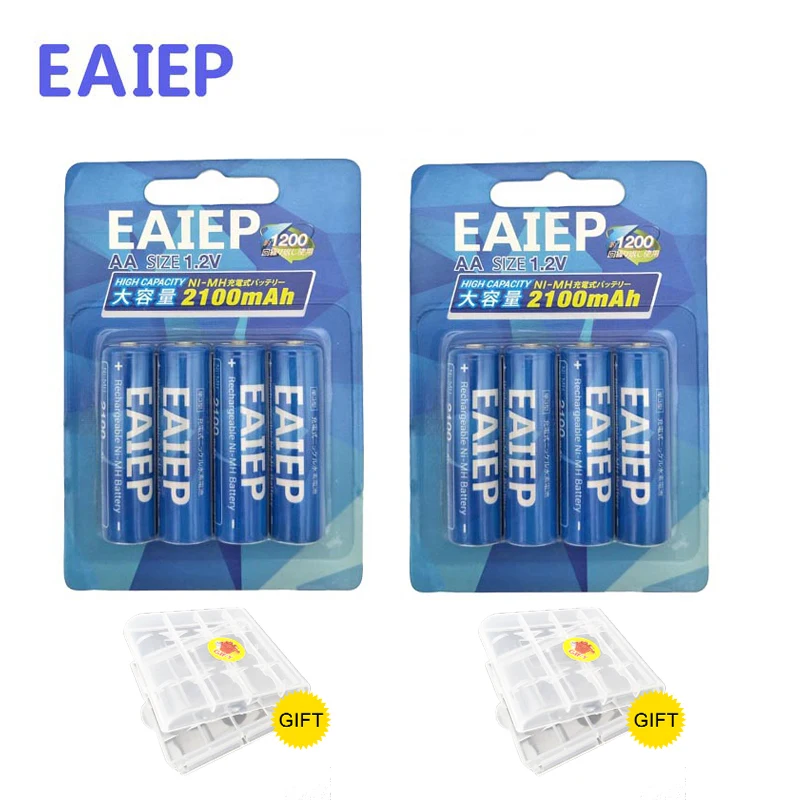 EAIEP 8Pcs AA Battery Rechargeable Batteries 1 2V AA 2100mAh Ni MH Pre charged Battery 2A