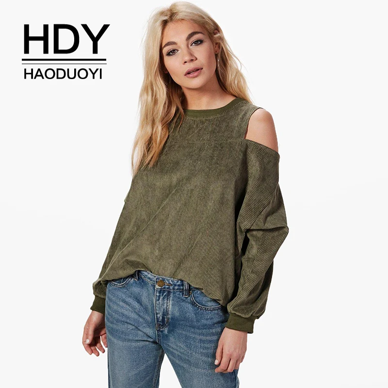 

HDY Haoduoyi Brand 2017 Christmas New In Hollow Out Cold Shoulder Women Sweatshirts Solid Color Female Tops Casual Pullovers