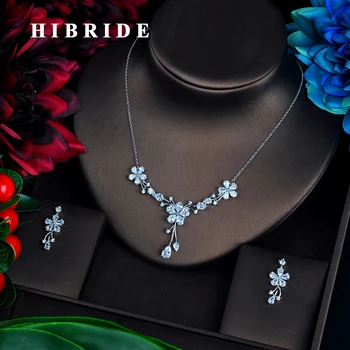 

HIBRID Fashion Flower Design Bridal Jewelry Sets Accessories Luxury Design Drop Design Necklace Jewelry Set Wholesale N-649