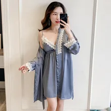 Серый женский топ из 2 предметов на бретелях Пижама комплекты одежды для сна Женская домашняя одежда спальный костюм соблазнительное кимоно халат пижамы m-xl