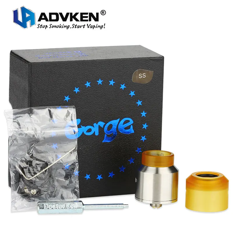 

Original Advken Gorge RDA Single Coil RDA with 24mm Diameter & PEI Sleeves Fit Squonk Style Mods Advken Gorge Rebuildable Tank