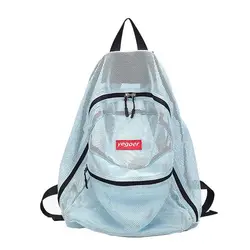 Карамельный Цвет Прозрачный сетки пляжная сумка рюкзак для девочек-подростков летние Складная плавательный сумка для хранения женский