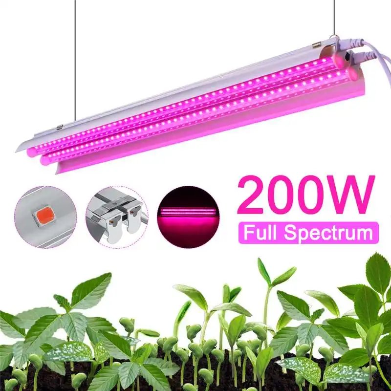 Светодиодный светильник для выращивания растений 200 Вт полный спектр светодиодный светильник для выращивания 50 см двойная трубка Люстра для гидропоники комнатных растений