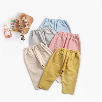 

Spring Autumn baby boys pure cotton solid color casual pants kids children elastic waist loose trousers Leisure pants