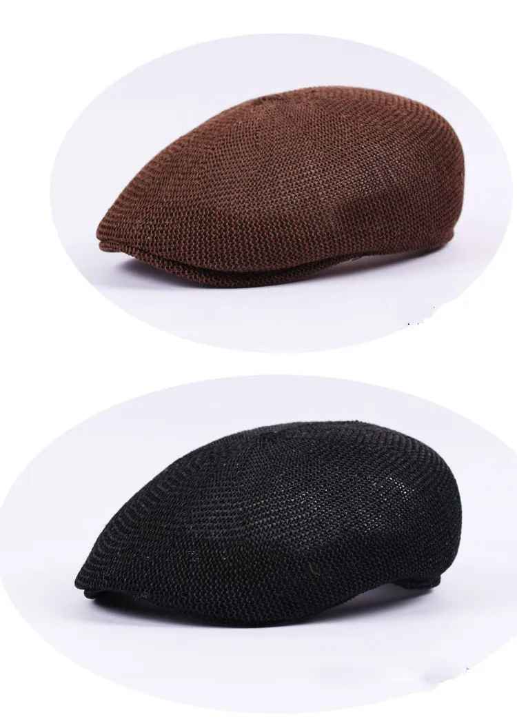 Middle-Aged Summer Straw Mesh Breathable Beret Outdoor Sunshade Leisure Hat Straw Simple Sunscreen Hat (7)