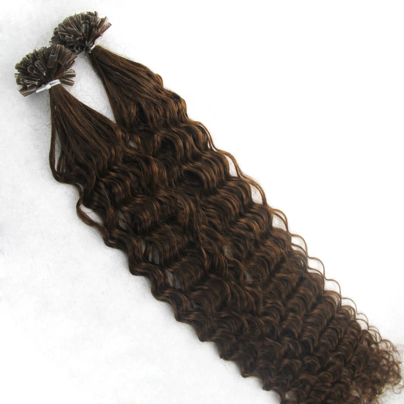 Light Brown 100g U Tip Keratin Hair Extensions Deep Curly 6A Pre bonded