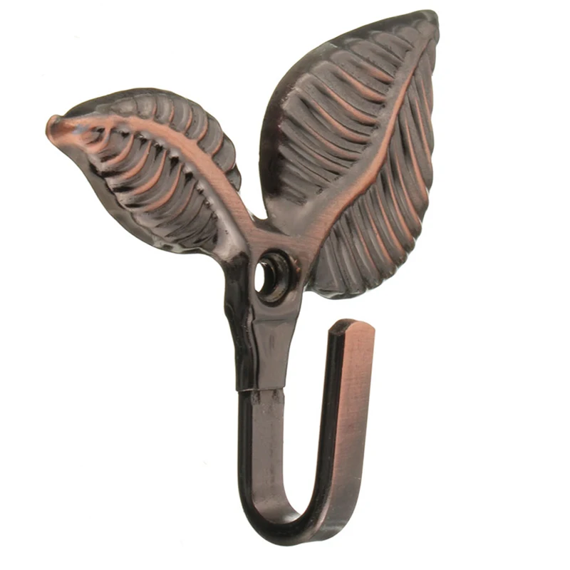

Best 2 x Iron Leaf Shaped Curtain Tie backs Holders Wall Hooks Home Decor, Red Bronze