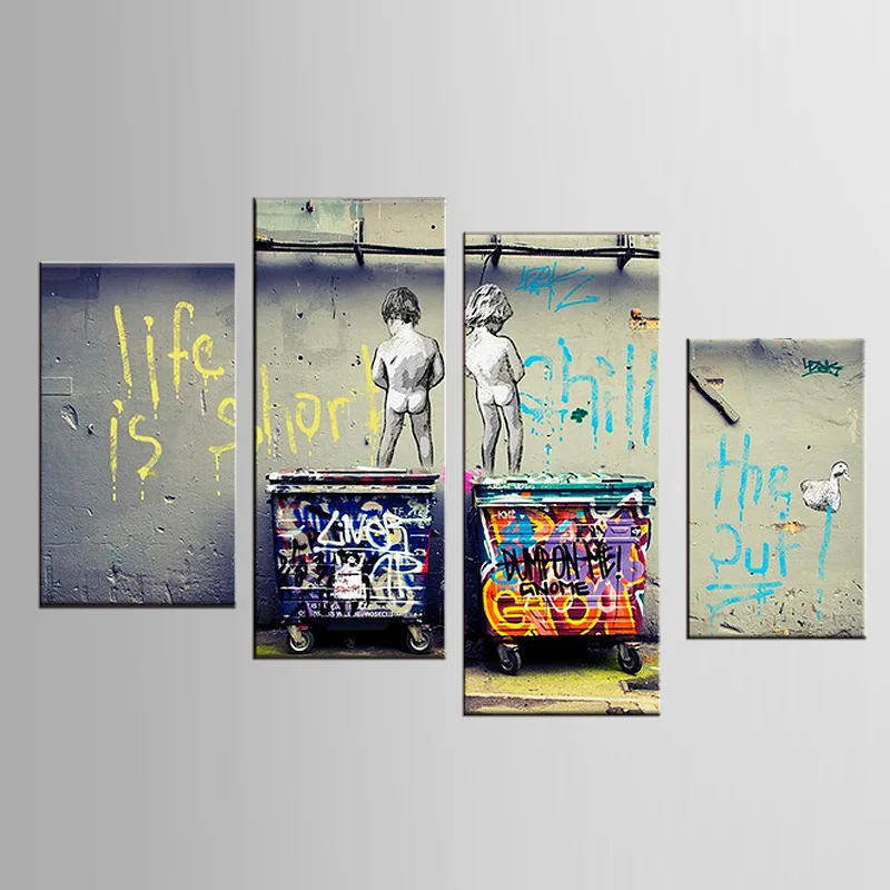 4 панели в рамке Banksy Art Life Is Short Chill The Duck Out настенное искусство дешевый детский с