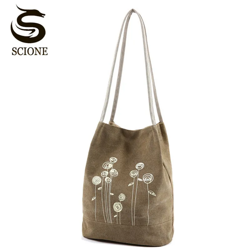 

Fashionable Women Canvas Shoulder Bag Cute Flower Printing Handbags Bucket Tote Bag Ladies Shopping Totes Beach Bag JXY575